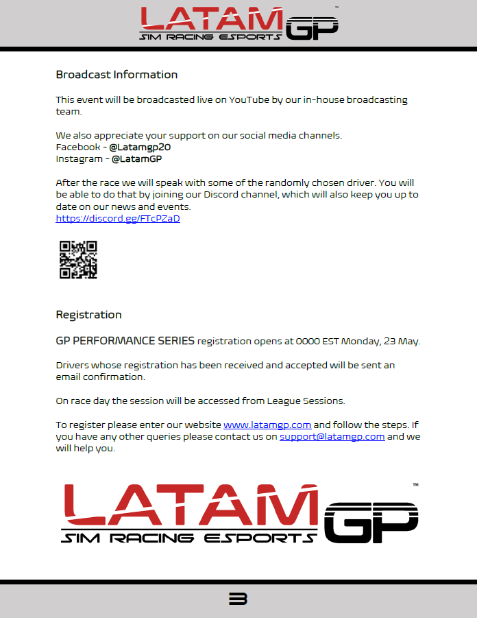 LATAM GP SIM RACING eSPORT presents, 
GP PERFORMANCE SERIES

To register please enter our website latamgp.com/gp-performance… and follow the steps.
#simracing #gt3 #GTE #gt4 #latamgp20 #iracingworld #iracingleague #iracingofficial #VirtualRacing #race