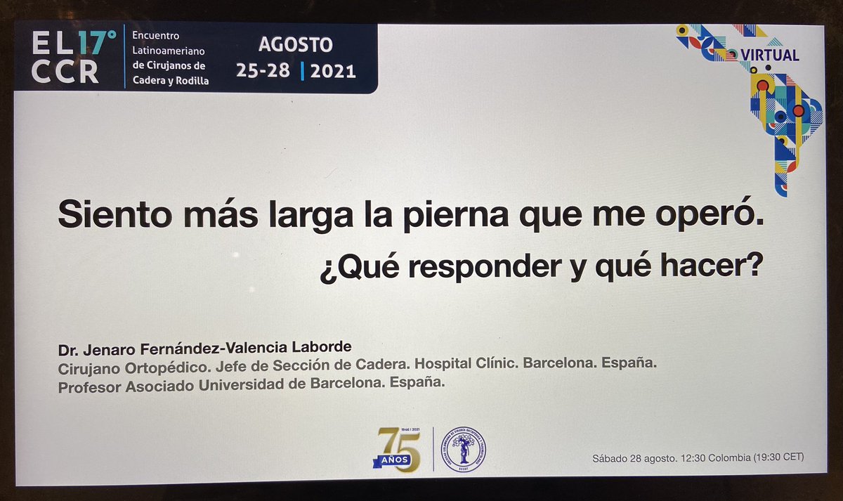 JenaroFV_MD's tweet photo. Hoy he participado en el 17° Encuentro Latinoamericano de Cirujanos de Cadera y Rodilla - #ELCCR - para hablar de qué hacer en dismetría sintomática en pacientes operados de prótesis de cadera. ¡Muy agradecido por la invitación y enhorabuena por el Congreso! @SCCOTCOLOMBIA https://t.co/6DG8n8Zj5P