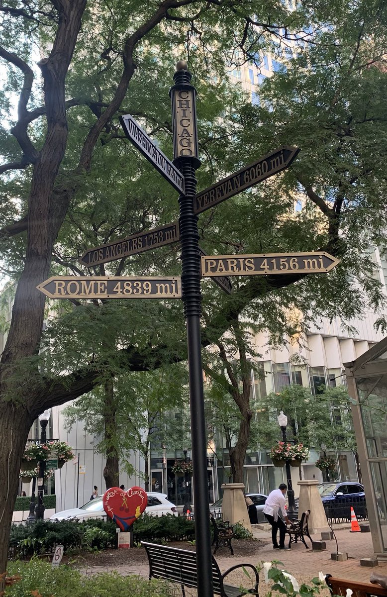 ChiPartyAunt's tweet photo. Absolutely spectacular public art installation showing the distance to inferior cities! https://t.co/F6SSCE5iDf