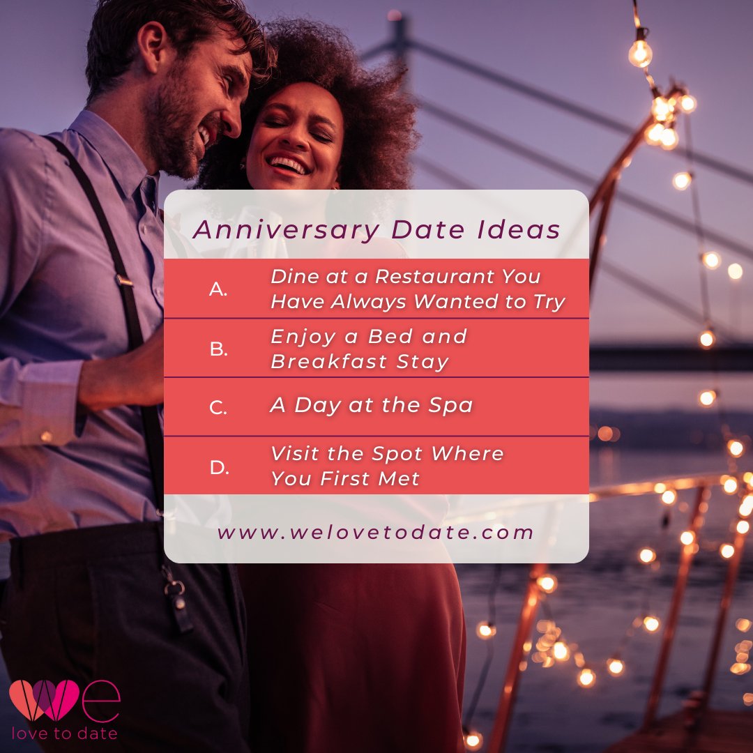 Coming up with some clever anniversary date ideas should not be a stressful time. Instead, you should look forward to spending your special day with the one you love by having fun doing something that you will both enjoy.