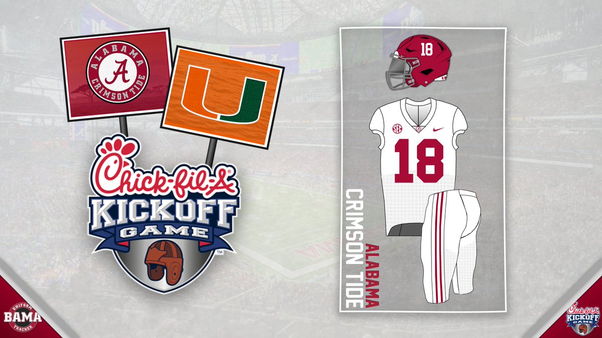 CFB IS BACK! 🏈

Only one more week until kickoff for the Crimson Tide's 2021 campaign. As the designated road team in this year's #CFAKickoff, Alabama will be in road white uniforms for next Saturday's contest.

#BamaUniTracker #RollTide