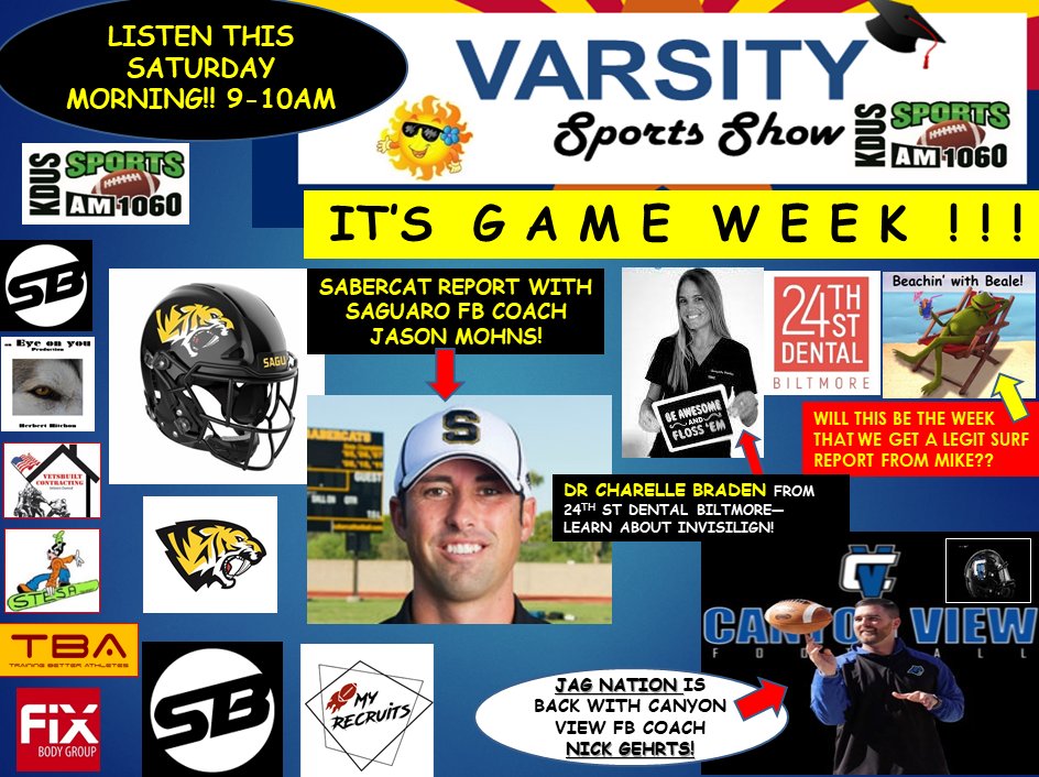 Varsity Sports Show-- Varsity Media Foundation (@varsityshow) on Twitter photo The Sabercat Report with Saguaro Sabercat FB Coach <a href="/VDAliesio/">Vince D'Aliesio --Coach D</a> & <a href="/CoachMohns/">Jason Mohns ๐ฑ ๐</a> ! Click here: youtu.be/2RqQuLNutt8 The Sabercat Report with Saguaro Sabercat FB Coach <a href="/VDAliesio/">Vince D'Aliesio --Coach D</a> & <a href="/CoachMohns/">Jason Mohns ๐ฑ ๐</a> ! Click here: youtu.be/2RqQuLNutt8