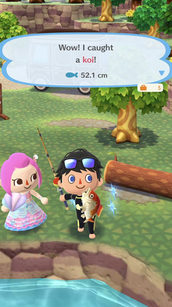 SyrSci's tweet photo. A few photos of another camp manager seeing the fish I caught. #AnimalCrossing #PocketCamp https://t.co/x3518ufPRw