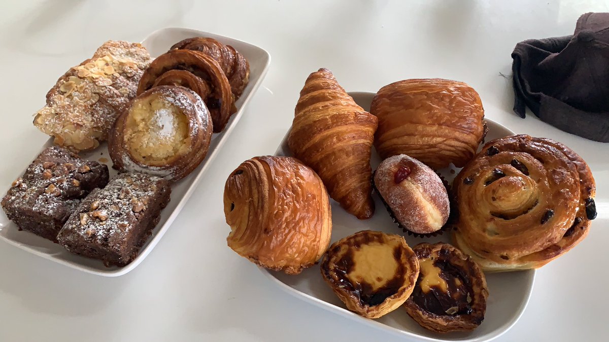 CeeEmDee's tweet photo. Tough day to find #lockdownpositives but kindness always finds a way. We woke to a knock on the door this morning to find THE most amazing spread of pastries, from Publique (Preston Market) courtesy of the greatest friend you could ever hope for. Thanks @shelleyhadfield Love you https://t.co/x8IJrjmvcv