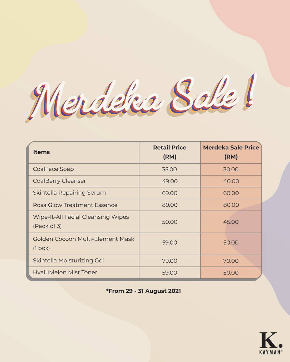 wecare_os's tweet photo. Hehehe yup! #KaymanBeauty buat merdekat sale~ Siapa nak stock up skincare ini lah masanya! What are you waiting for? Grab your chances now kayfairies! 🧚🏻‍♀️ https://t.co/NNECPxUvUu