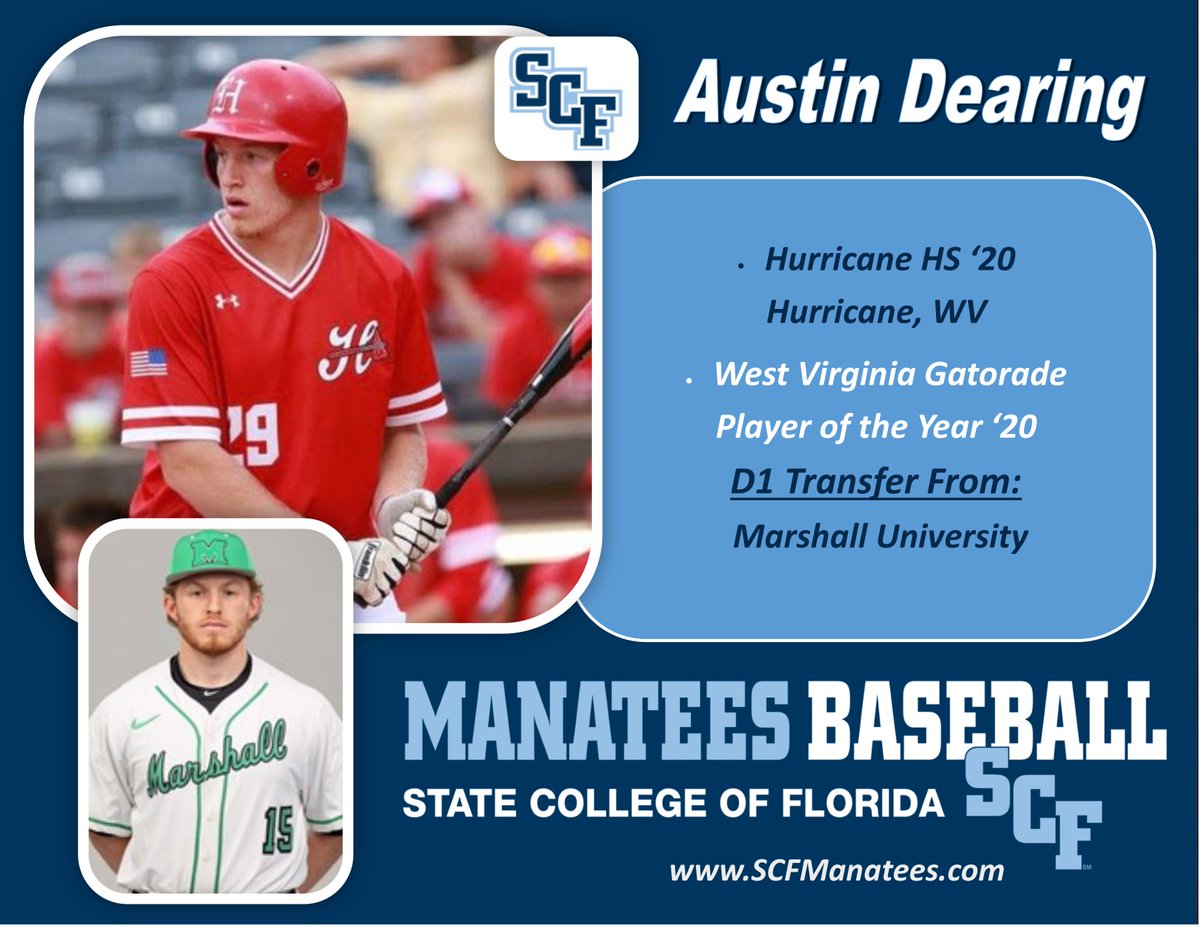 SCFBaseball's tweet photo. The MANATEES have 8 transfers this year that bring with them valuable @NCAA D1 experience to join a talented group of returning players & a great group of incoming freshmen. A few JUCO transfers will be solid additions as well. #SCFReload @SCFManatees 1-4 https://t.co/cGPoMsnM08