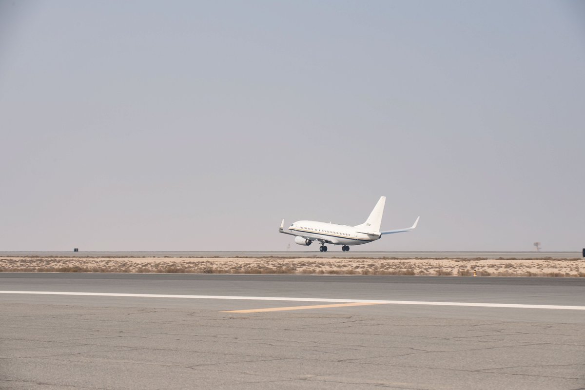 (Aug. 26, 2021) An aircraft carrying U.S. citizens and evacuees from Afghanistan departs a location in the U.S. 5th Fleet area of operations for onward travel to the United States. The U.S. 5th Fleet region encompasses nearly 2.5 million square miles of water area and is comprised of 20 countries. (U.S. Navy photo by Mass Communication Specialist 2nd Class Ana Chebahtah)
