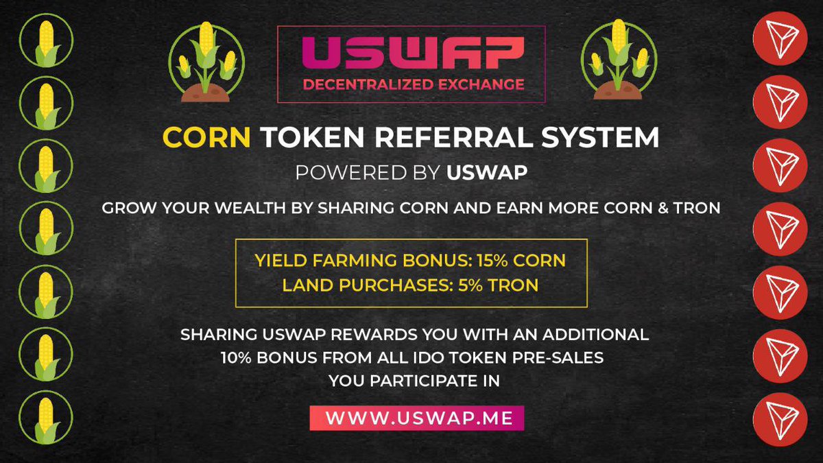 UswapDEX's tweet photo. The #CORN/#TRX Infinity farming pool has an #APY of over 2000%.  🚀🚀🚀

🌽#USWAP is taking #DEFI to the next level.

🌽Come grow your wealth with the #CORN token. 

🟢 Visit https://t.co/BljHI2IcwN or play the game at https://t.co/7I7uWgXHZw https://t.co/q9rHFCeTzn