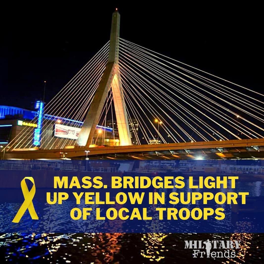 🇺🇸 Mass. bridges will light up yellow this weekend to honor local troops  @MassDVS @MassDOT @FriendsMilitary militaryfriends.org/bridges-across…