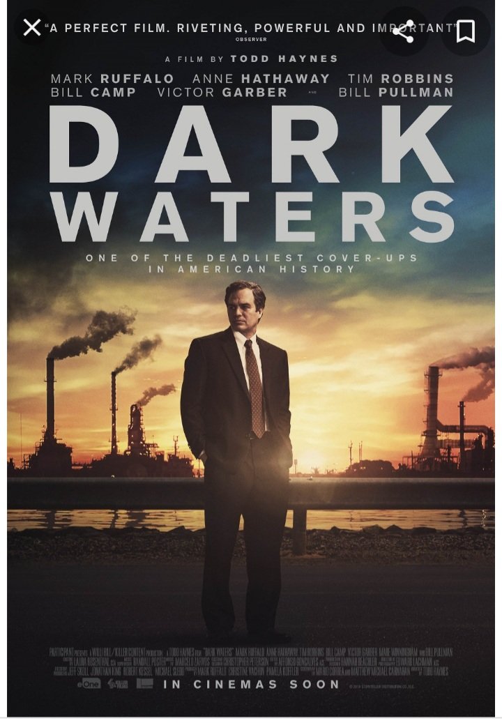 Highly recommend watching #DarkWaters about @DuPont_News cover-up of toxic pollution of #water for those who still believe in environmental justice and human integrity. #ForeverChemical @RevolveMediaCo @ElizKolbert @jeffgoodell @bosthi @RevolveMediaCo