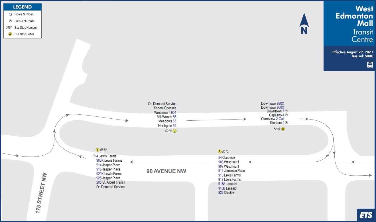 Bus 925 Route Map Edmonton Transit Service (Ets) On Twitter: "Reminder: Starting Tomorrow,  West Edmonton Mall Transit Centre Will Be Temporarily Moving To 90 Ave  Please Check These Maps If You Use One Of The Following