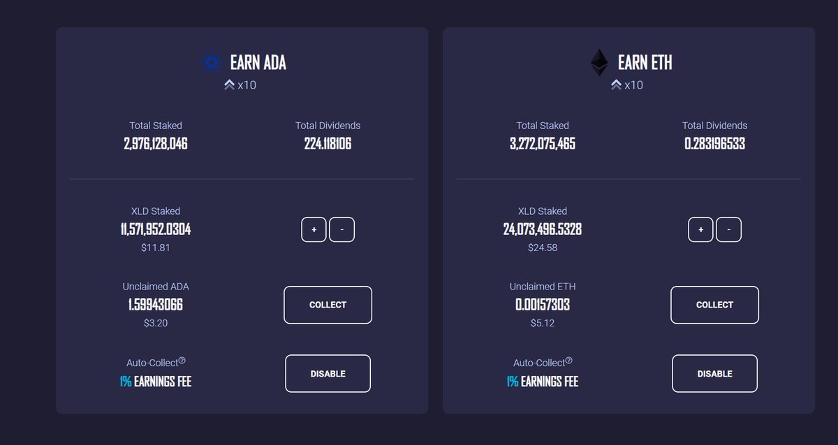 With the addition of two new staking pools you can now earn $ADA and $ETH by staking your $XLD! 

Check out Starlink at starlink.stellardiamond.net

#xld #stellardiamond #BSCGems #BSC #token #staking #Cardano #Ethereum #ada #eth #BNB #dApp #Binance #altcoins #nftcollector
