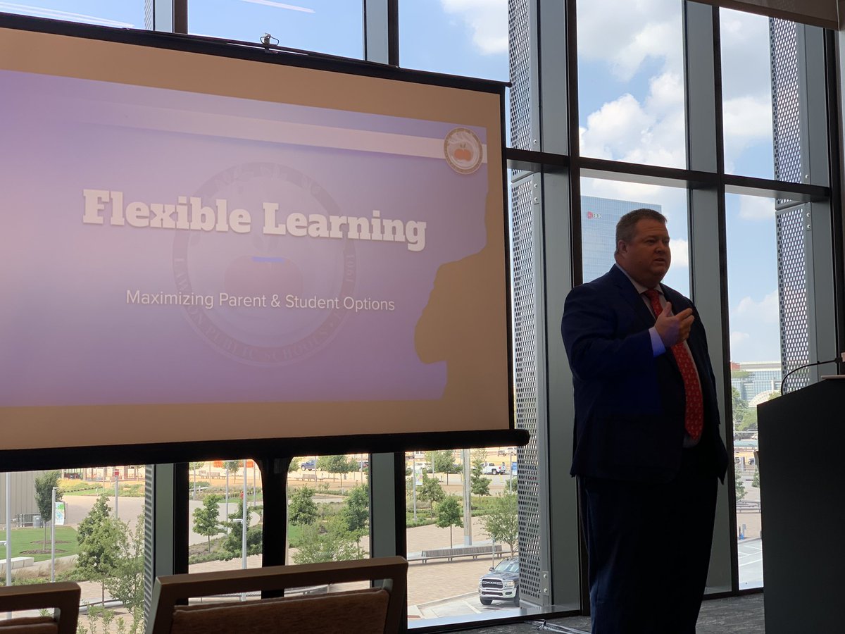 LawtonPS's tweet photo. We had an incredible time at #OSSBA21! @LawtonSup and @James409Jason representing #LawtonPS and sharing all the #LPSNextLevel things taking place in our district to include our Life Ready Center! https://t.co/yTt0LsmIQq