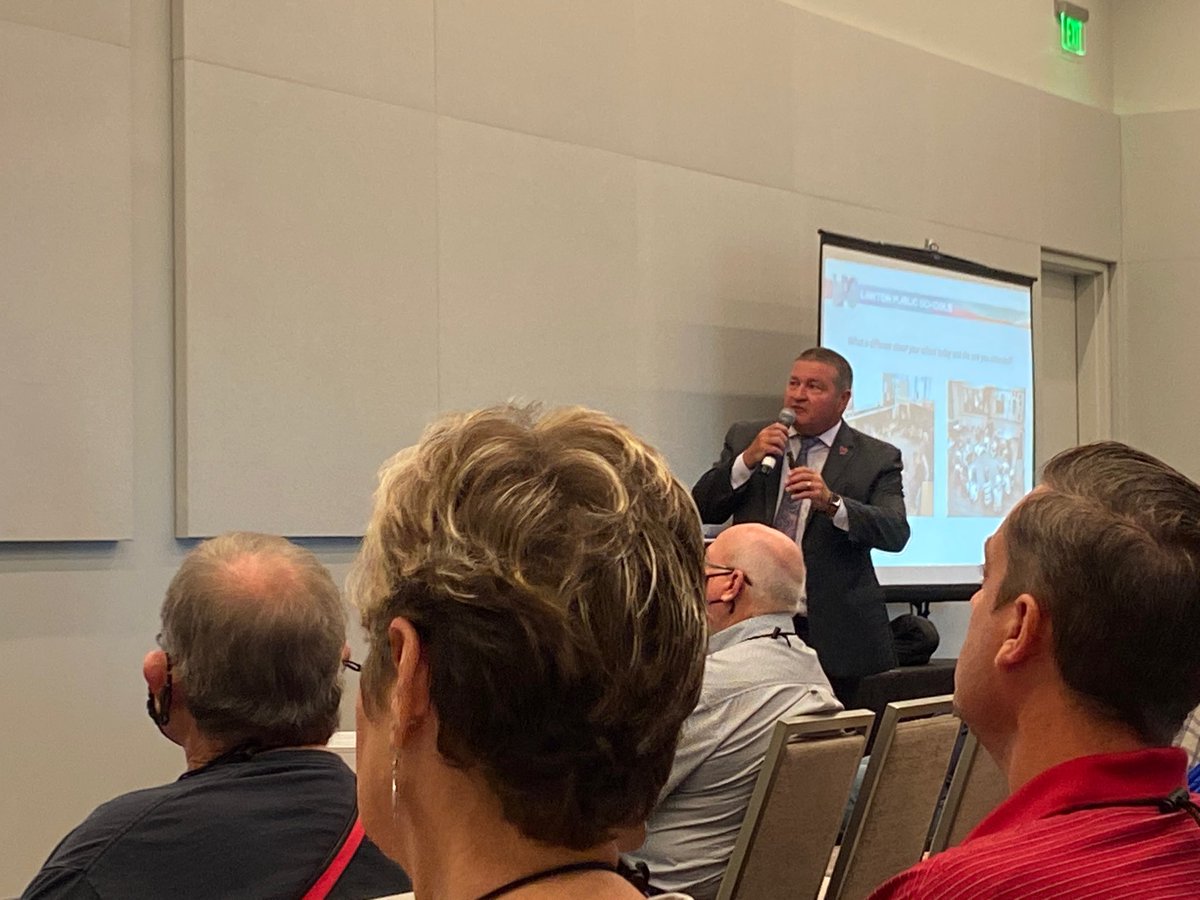 LawtonPS's tweet photo. We had an incredible time at #OSSBA21! @LawtonSup and @James409Jason representing #LawtonPS and sharing all the #LPSNextLevel things taking place in our district to include our Life Ready Center! https://t.co/yTt0LsmIQq