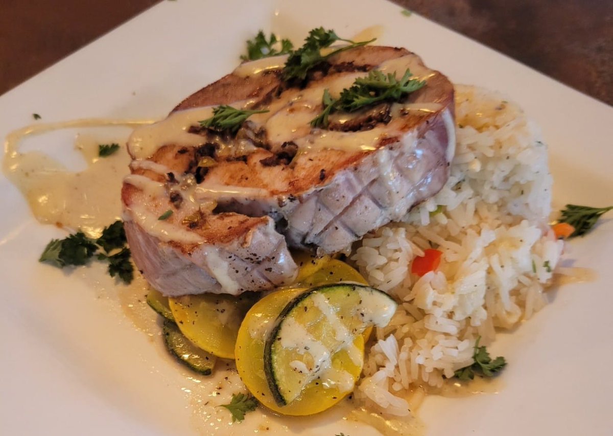 MyMountainTown's tweet photo. Saturday night special @BrooksPlaceTav: Mediterranean Pork Roulade. Pork loin stuffed with tapenade consisting of kalamata olives, capers, pepperoncinis and garlic served with rice pilaf and sautéed vegetables https://t.co/W9UxbRq2nO #285dining #eatlocal https://t.co/9BBU3dZNgb