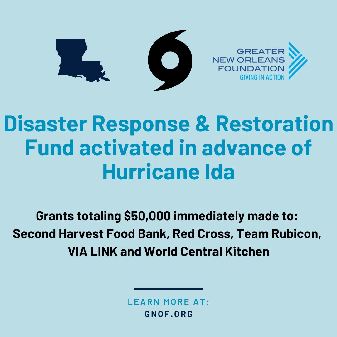 As #HurricaneIda approaches,  the Foundation has provided immediate grants totaling $50,000 to five organizations that are staged to respond to this disaster. You can make a donation to the Disaster Response and Restoration Fund by visiting buff.ly/2LoylY3.