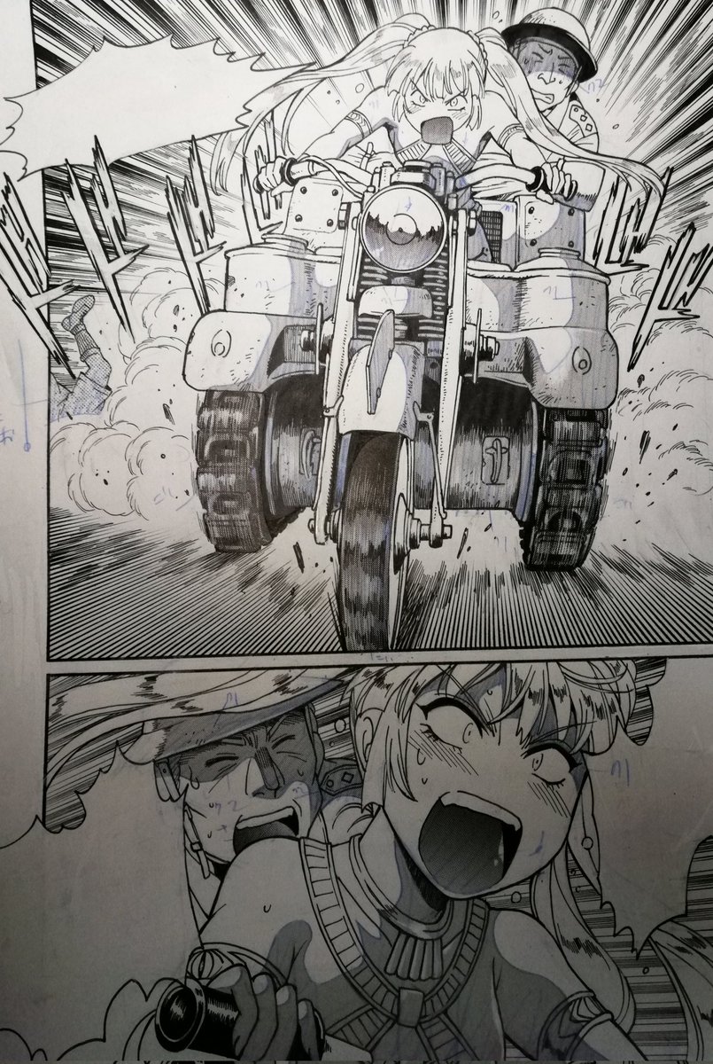 パトラ24話の原稿完成。前の仕事の後にちゃんと休まなかったので、ダメージが回復しないままとりかかり、結果ベタ遅れ(特にネーム)。
迫り来る戦車レース・クレオパトラ杯の勝利を目指して猛特訓中の姉妹。次はいよいよケッテンクラート六台によるレース…作画泣く😭 