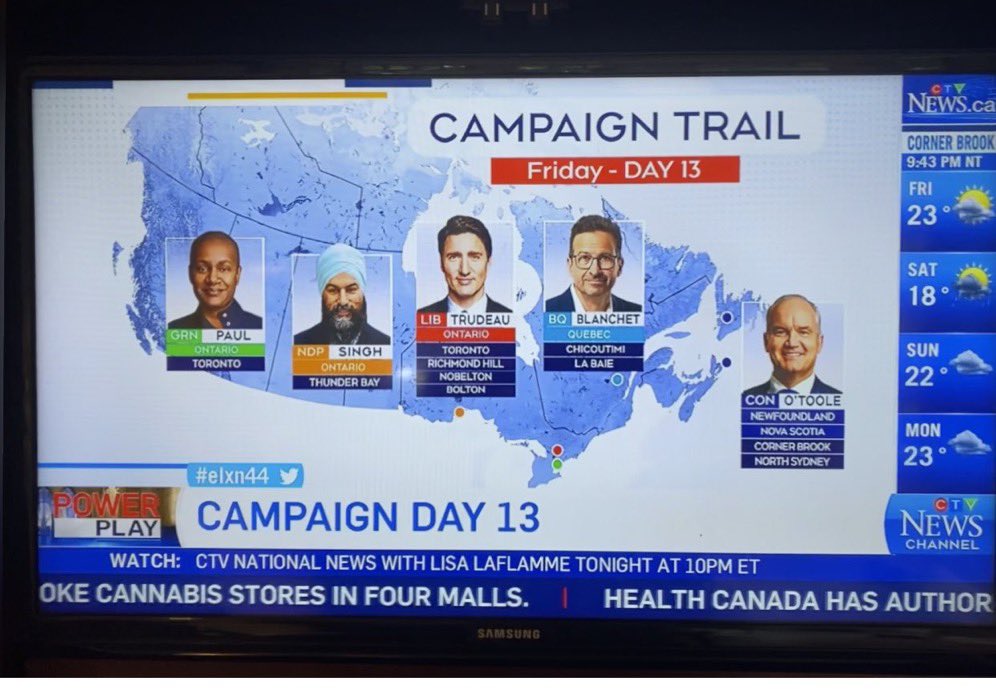MaximeBernier's tweet photo. Another member of the corrupt media cartel, @CTVNews, pretends the PPC doesn’t exist. 

They show where the Bloc leader is even though he never leaves Quebec. And where the leader of the imploding Greens is even though she never leaves her Toronto riding. But not me.
#VotePPC https://t.co/WpImi1pDVe