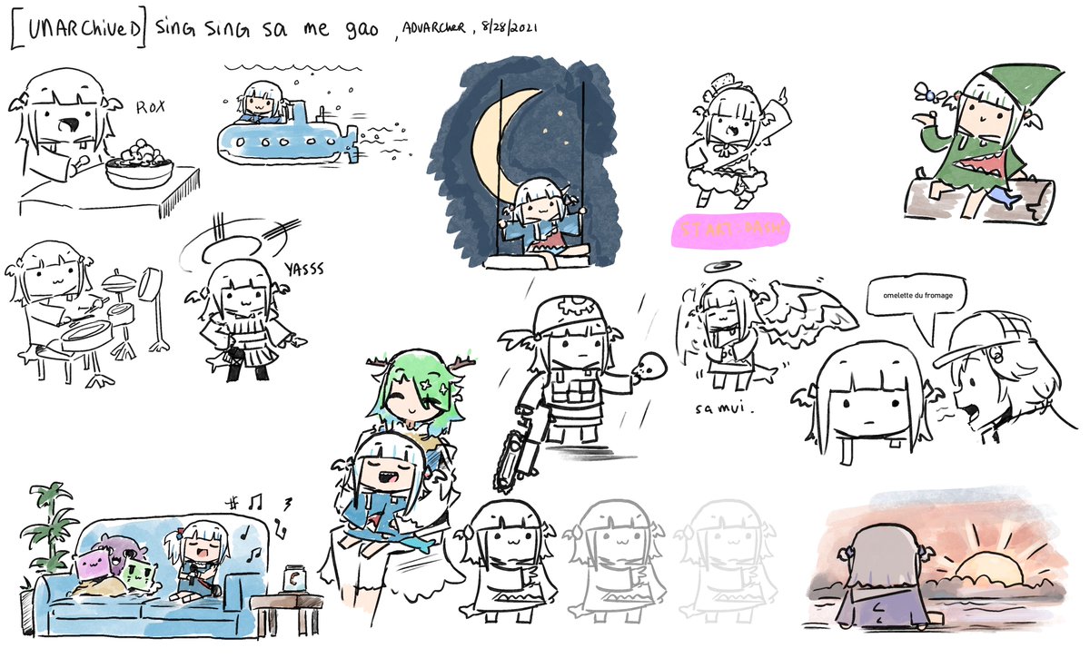 Gura karaoke doodles from today! 

#gawrt 