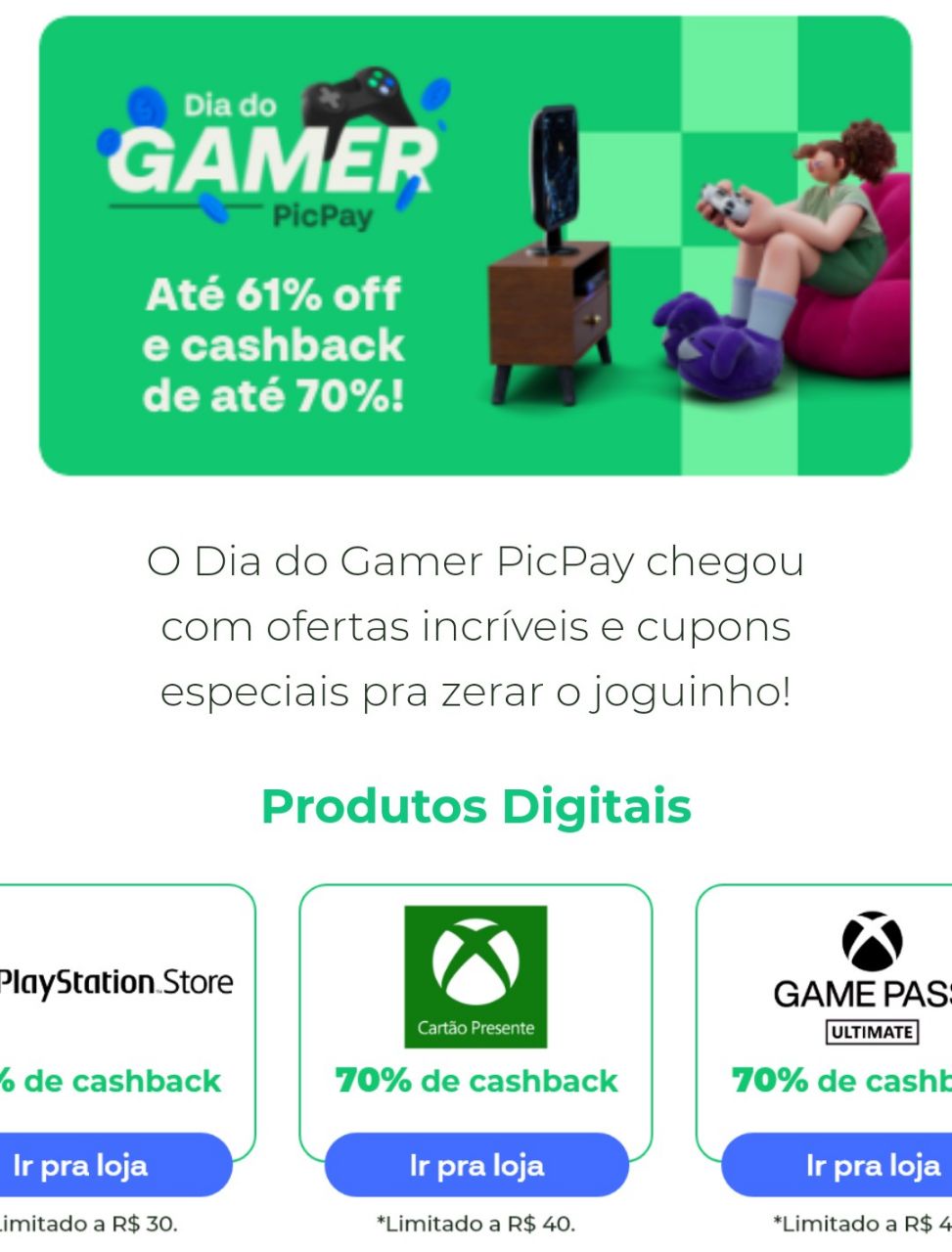 Games: melhores ofertas + cashback