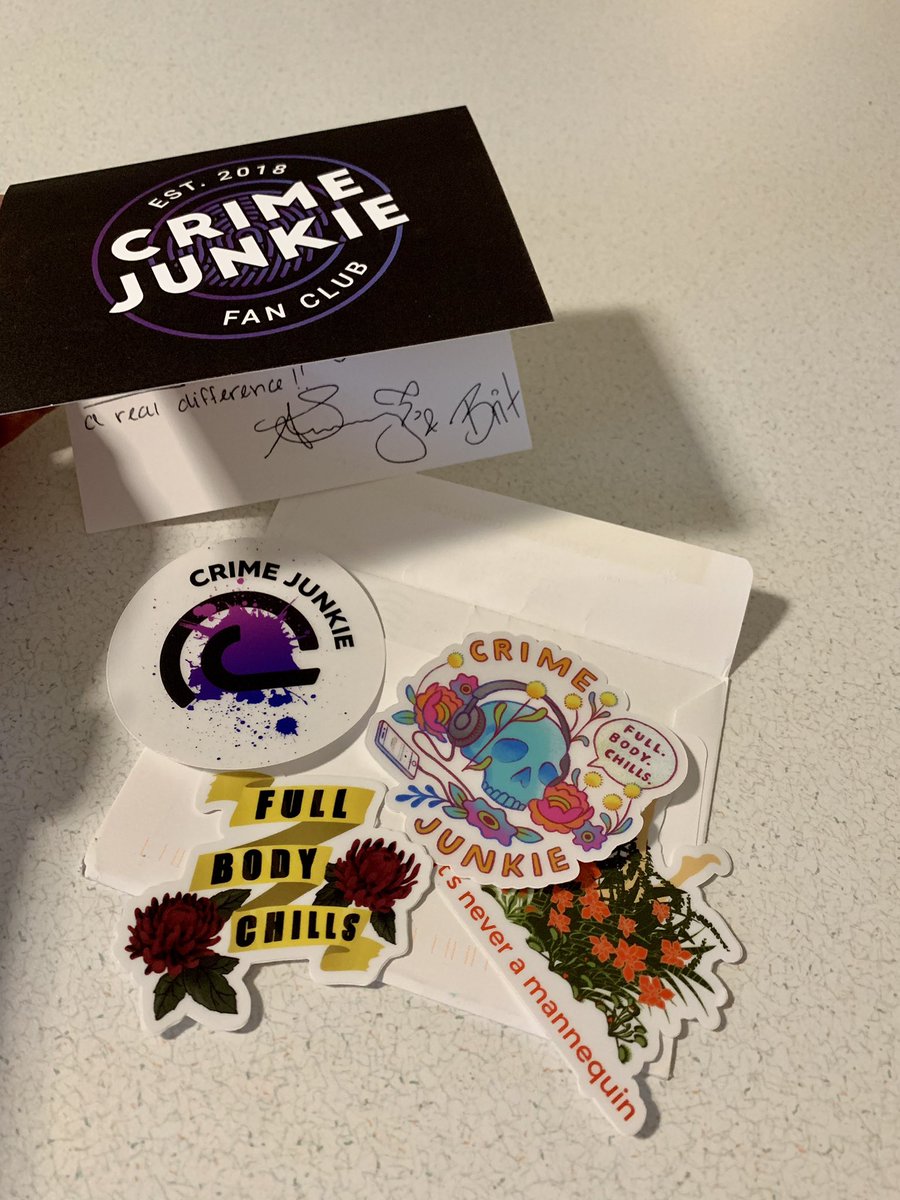 valerie_soltis's tweet photo. Eeeee! Upgraded from “Rude Ones” to “Weird Ones” recently and got this little number in the mail!🙌🏽 Thank you kindly @CrimeJunkiePod @Ash_Flowers @britprawat #fangirl #stickersrock https://t.co/P5ukfsCc8e