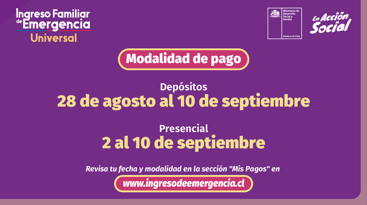 La ministra <a href="/MinDesarrollo/">Ministerio de Desarrollo Social y Familia</a>, <a href="/KarlaEnAccion/">Karla Rubilar Barahona</a> , junto a la ministra <a href="/MinMujeryEG/">Ministerio de la Mujer y la Equidad de Género</a> , <a href="/monicazalaquett/">Mónica Zalaquett S.</a> , el ministro <a href="/Min_Hacienda/">Ministerio de Hacienda</a> , <a href="/rcerdan/">Rodrigo Cerdan</a> , y la subsecretaria de Servicios Sociales,<a href="/a_balladaresl/">Andrea Balladares</a> , anunciaron el inicio del pago del #IFEUniversal a más de 8 millones de hogares.