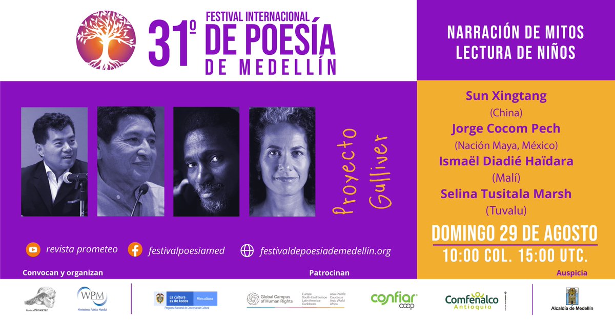 poesiamedellin's tweet photo. #ProyectoGulliver

Sun Xintang (China): El regalo del maestro Yan
Jorge Cocom Pech (Maya, México): Nichjko’il Peek
@Ismaeldhaidara (Malí): Faran Makan Boté, el gigante del río Níger
Selina Tusitala Marsh (Tuvalu): El niño que recordó. 

Transmisión 📽️ https://t.co/ljXCuIsHCu https://t.co/uZ9xGxj0GC