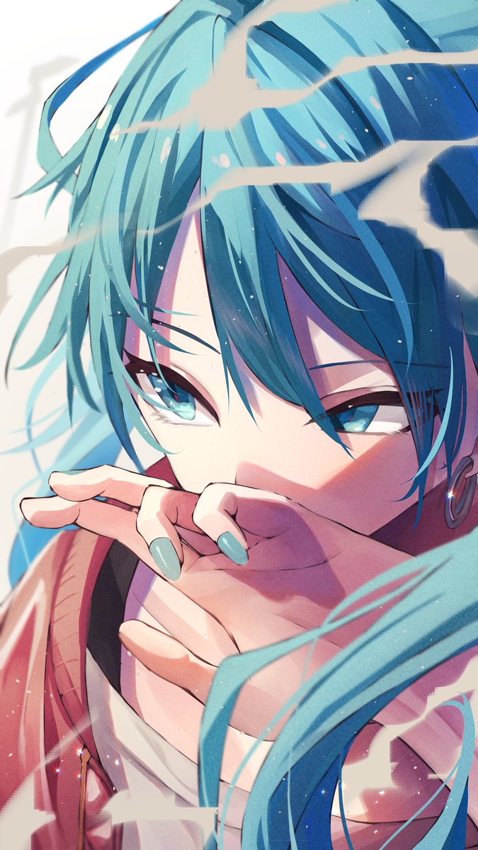 hatsune miku 1girl solo jewelry earrings long hair jacket aqua nails  illustration images