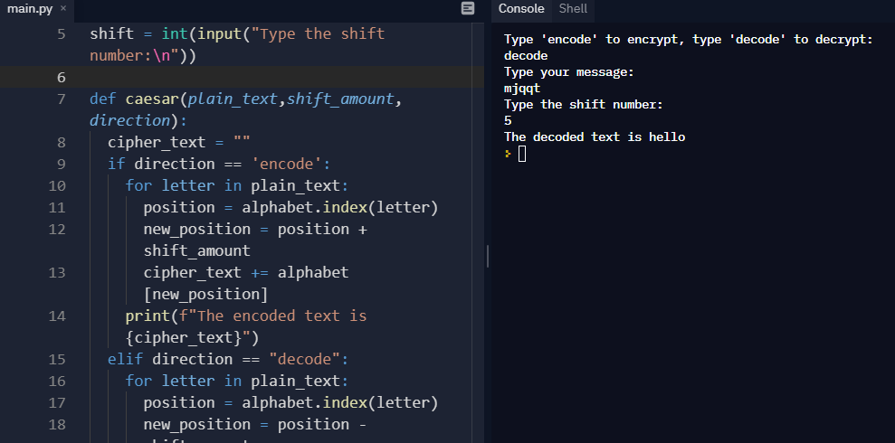 Musheer360's tweet photo. 8/#100DaysOfCode
Project: "Caesar Cipher Algorithm"
Breaking 'things' into little parts really assists in the construction of much larger 'things'. #Python #DotPY https://t.co/2RWomhTSf3