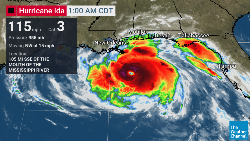 #Ida is now officially a major hurricane rated a Category 3 storm.  Maximum sustained winds are now at 115 mph. You can expect life threatening storm surge, catastrophic wind damage and flooding rainfall as Hurricane Ida approaches and moves inland.