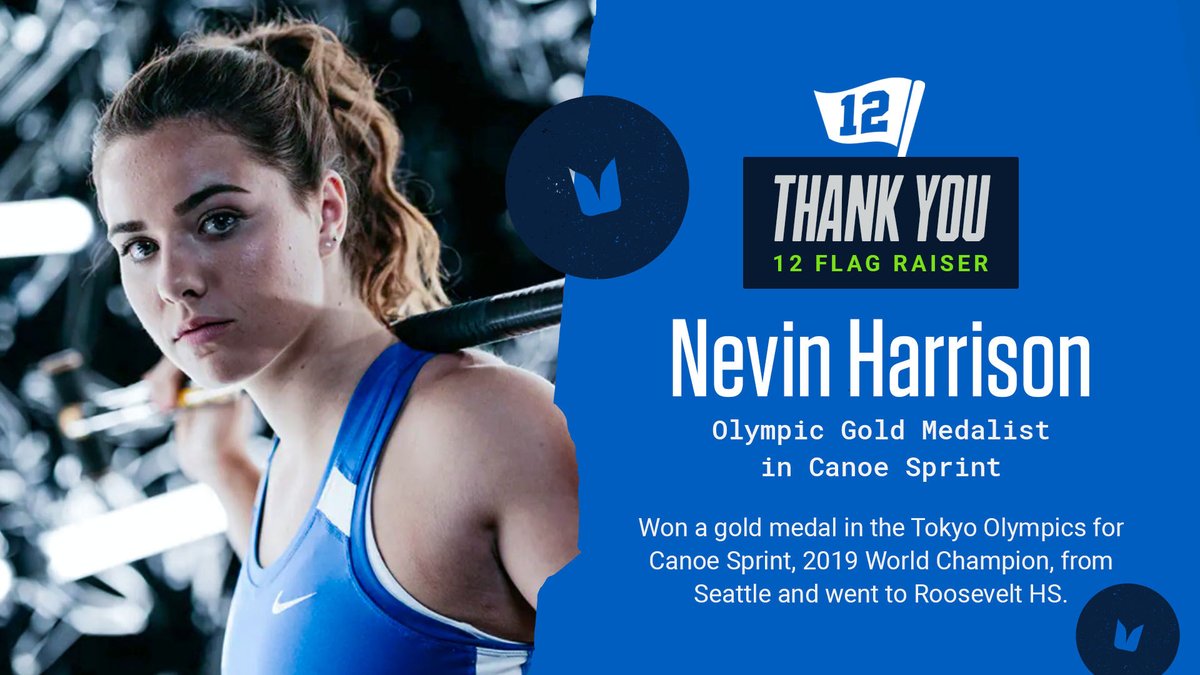 Seahawks's tweet photo. We're so proud to welcome Washington native and Olympic Gold Medalist Nevin Harrison in the 🏡 as tonight's #12Flag Raiser! 🙌 https://t.co/BhWAe3NuSk