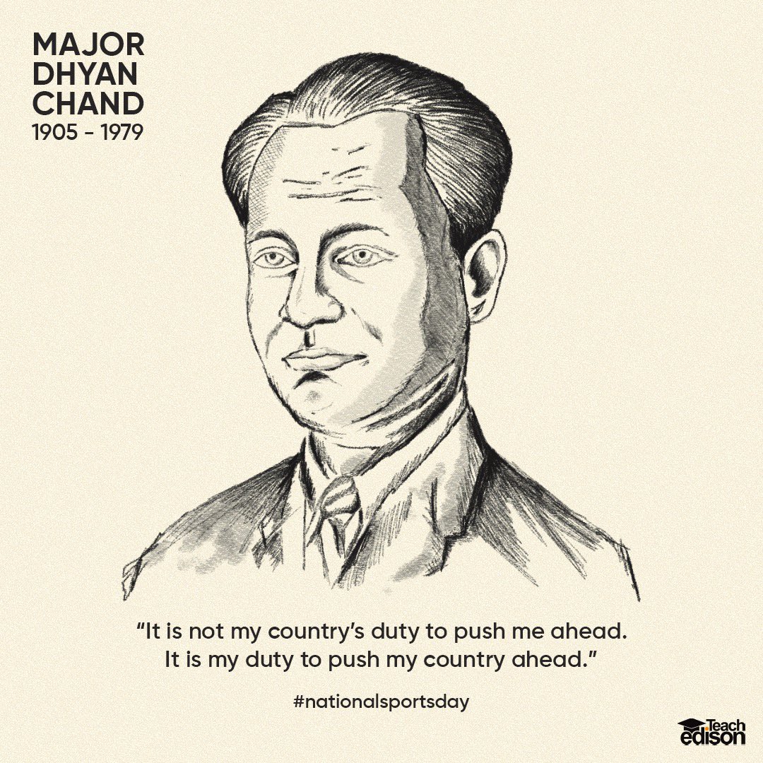 teachedison's tweet photo. An extraordinary sport player, in Hockey, is widely regarded as one of the greatest in the history of the sport. The 29th of August is celebrated as National Sports Day in India, in his honour.
#NationalSportsDay #dhyanchand #sportsday #DhyanChandKhelRatna #ind #edisonarty https://t.co/GsqRCO6iHA