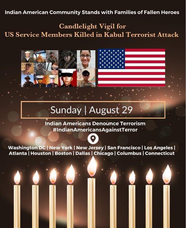 jayasreenair1's tweet photo. A candle light vigil is planned for tomorrow (8/29/21) at 6:00 PM at Times Square, New York City to pay tribute to the US martyrs in the recent Afghan terrorist attack and to condemn terrorism @Oonattu @GaneshRamakris2 @krishnareddynj  @AdapaVPrasad #IndianAmericansAgainstTerror https://t.co/6a0lqYcyxY