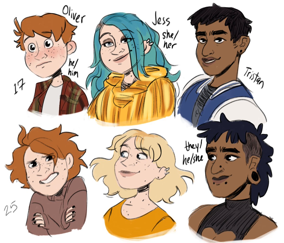 As I prep for the release of the first few pages, here's some of the cast of Growth of Plastic Flowers, comic age and high school age! #gopfcomic 