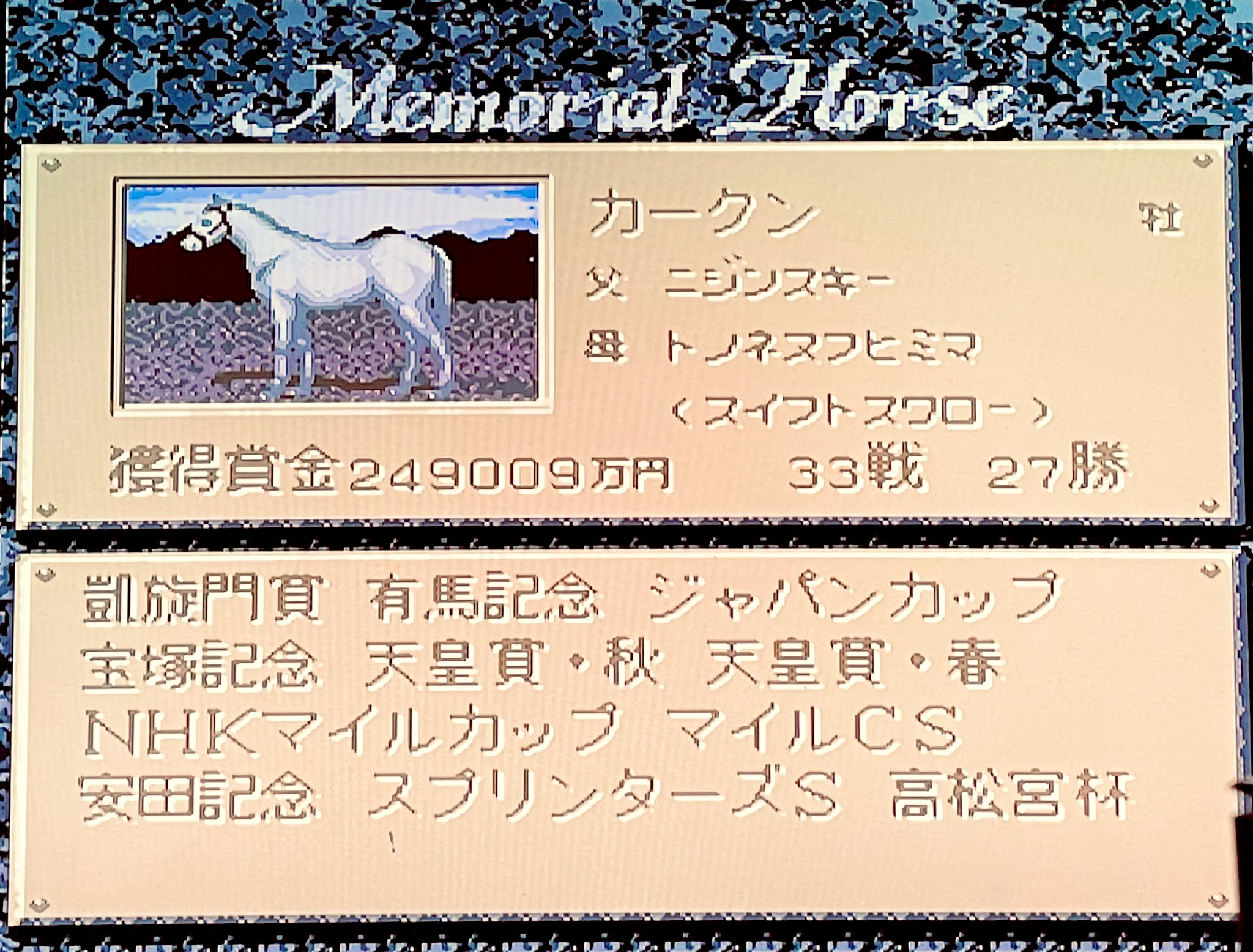 カーくん 今日の ダービースタリオン96 Sfc 白毛２頭目の殿堂入りを果たす ダビスタ96 T Co Nhd2bggki2 Twitter