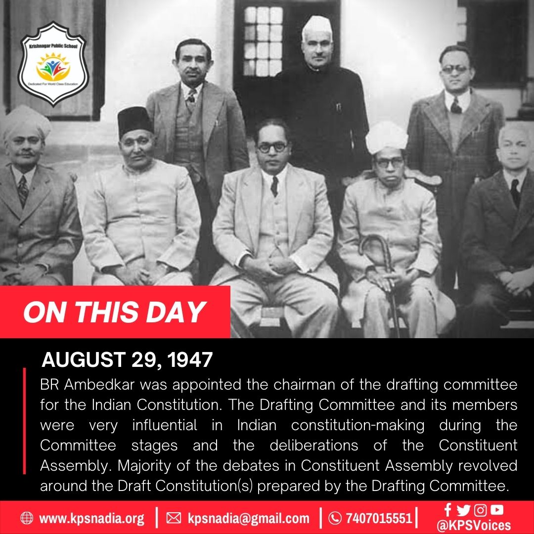 KPSVoices's tweet image. &apos;On This Day&apos; - Trivia 102

Keep following this space for more...

#OnThisDay #DraftingCommittee #DrBRAmbedkar #CBSESchool #Nadia #KPSNadia  #KrishnagarPublicSchool #KPSVoices