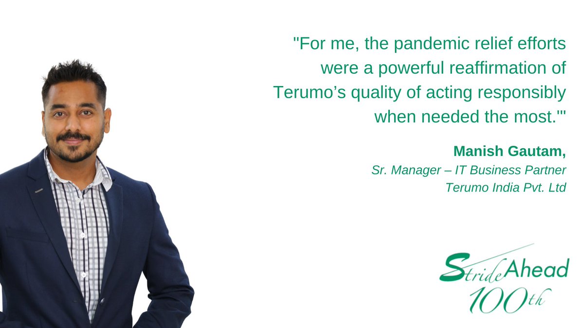 The fact that Terumo goes the extra mile to make a meaningful difference to society makes Manish swell with pride.
<a href="/shishir_a/">Shishir Agarwal</a> <a href="/vrbansal/">Virender Bansal</a> <a href="/GauravChhilla13/">Gaurav Chhillar</a> <a href="/drag_dragon/">Dr Amit Garg</a> 

#StrideAhead #CentenaryAnniversary #TerumoPride