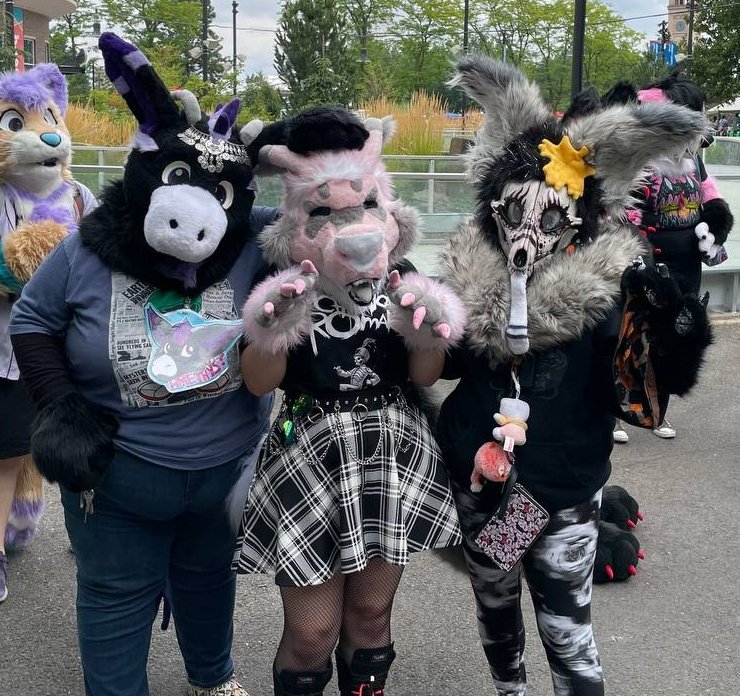AmethystDutchie's tweet photo. A few friends of mine. This is probably my last outing until I get my upgrade.  I may make a small reappearance here and there but my snoot between my eyes isn't doing good so I am staying home a lot more. This was a ways back. https://t.co/xT4fHWx3Cu