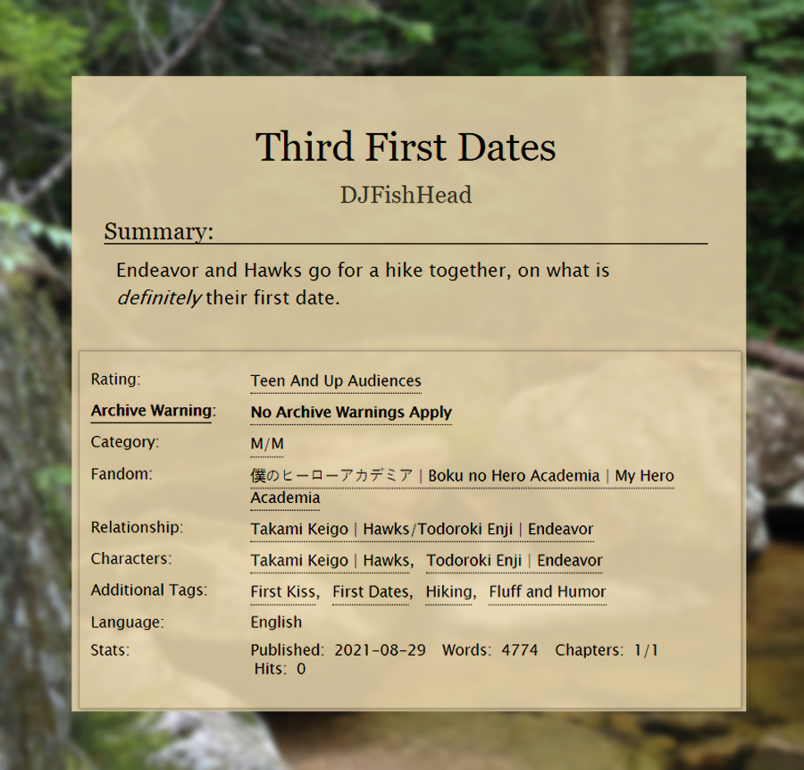 dj_fishhead's tweet photo. It may now technically be two days late in my time zone (oops) but I come bearing a fic for day one of #EndhawksPoolParty ๐
๐ณ endhawks
โ rated T | 4.6K
๐ณ some good ol' fashioned hiking fluff
๐https://t.co/MpbDABhwwD https://t.co/XiNJHlVq5W