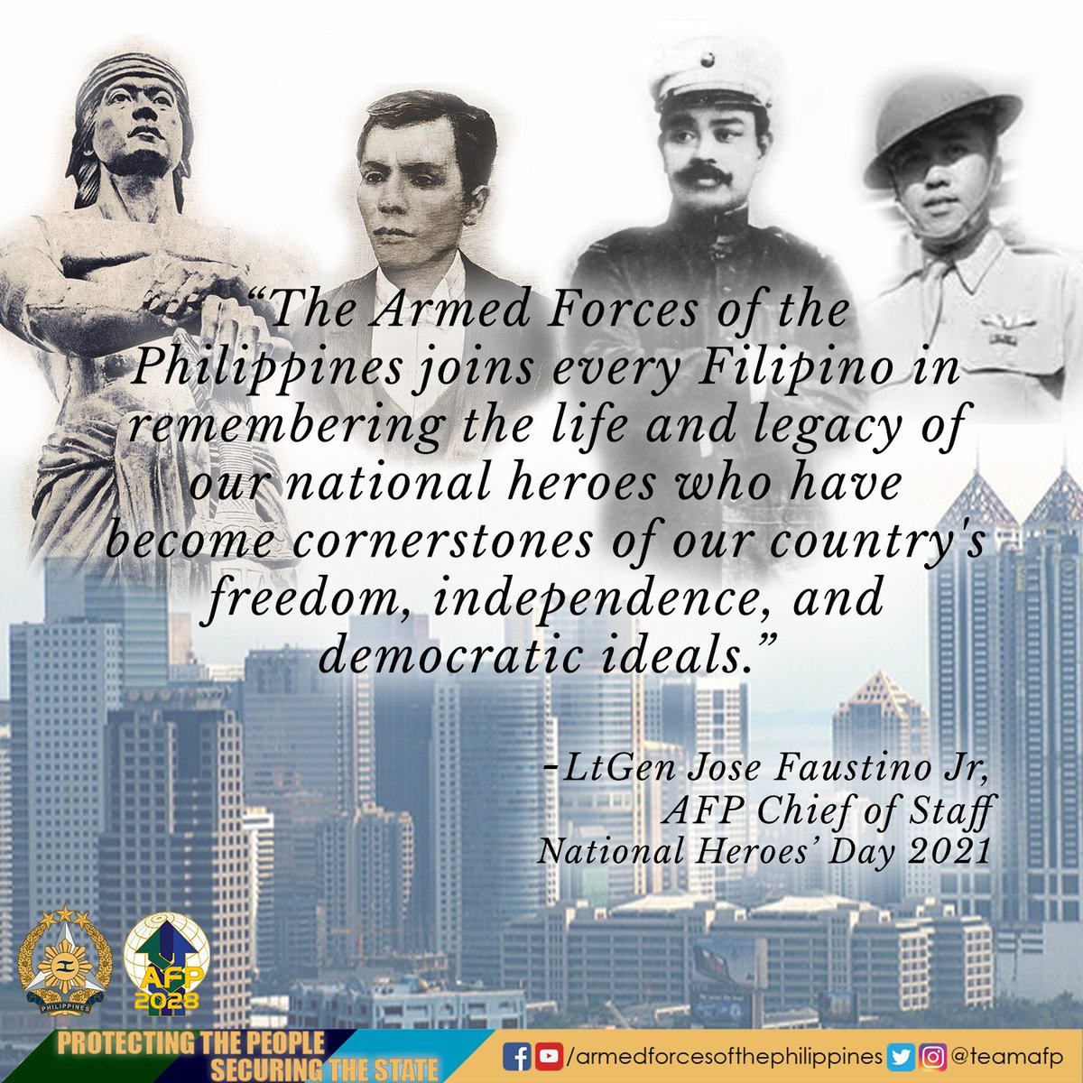 TeamAFP's tweet photo. Message of the AFP Chief of Staff on National Heroes' Day

Read full message here: https://t.co/Q6yWBCHse3

#AFPyoucanTRUST       
#NationalHeroesDay 
#NationalHeroesDayPH https://t.co/vlQ9q2BLex