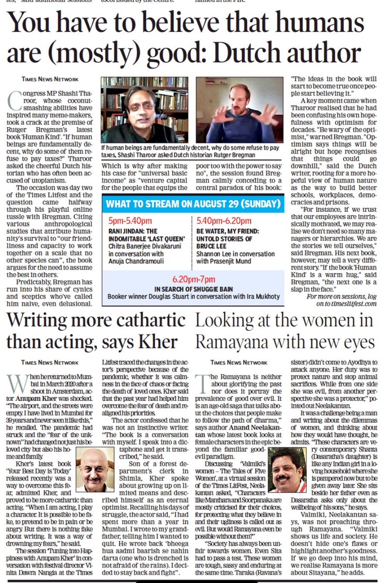 TOI Delhi (@toidelhi) on Twitter photo Did you catch these #TimesLitfest sessions yesterday?
<a href="/VinitaNangia/">Vinita Dawra Nangia</a> <a href="/AnupamPKher/">Anupam Kher</a> <a href="/itsanandneel/">anand neelakantan ആനന്ദ് നീലകണ്ഠൻ</a> <a href="/madhavism/">Madhavi Mahadevan</a> <a href="/ShashiTharoor/">Shashi Tharoor</a> <a href="/rcbregman/">Rutger Bregman</a> <a href="/TOI_Books/">TOI Books</a> <a href="/TimesLitFestDel/">Times Litfest Delhi</a> <a href="/TimesLitFest/">Times Litfest, Mehboob Studios, Mumbai 2018</a> <a href="/timeslitfestblr/">Times Litfest BLR</a> Did you catch these #TimesLitfest sessions yesterday?
<a href="/VinitaNangia/">Vinita Dawra Nangia</a> <a href="/AnupamPKher/">Anupam Kher</a> <a href="/itsanandneel/">anand neelakantan ആനന്ദ് നീലകണ്ഠൻ</a> <a href="/madhavism/">Madhavi Mahadevan</a> <a href="/ShashiTharoor/">Shashi Tharoor</a> <a href="/rcbregman/">Rutger Bregman</a> <a href="/TOI_Books/">TOI Books</a> <a href="/TimesLitFestDel/">Times Litfest Delhi</a> <a href="/TimesLitFest/">Times Litfest, Mehboob Studios, Mumbai 2018</a> <a href="/timeslitfestblr/">Times Litfest BLR</a>