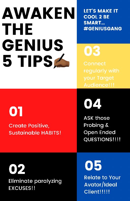 MrAwakenGenius's tweet photo. The #AwakenTheGenius #BigProfitsSpeaking Group and Course is being flushed out, and it will be Available by Black Friday along with the “7 Secrets to Inspiring and Empowering Black Boys Book… #GetTheBundle
#IdealClients #RightFit #PaidEngagements #HighTicketClients
✍🏾❤️🖤💙💛 https://t.co/u1Bol8baNS