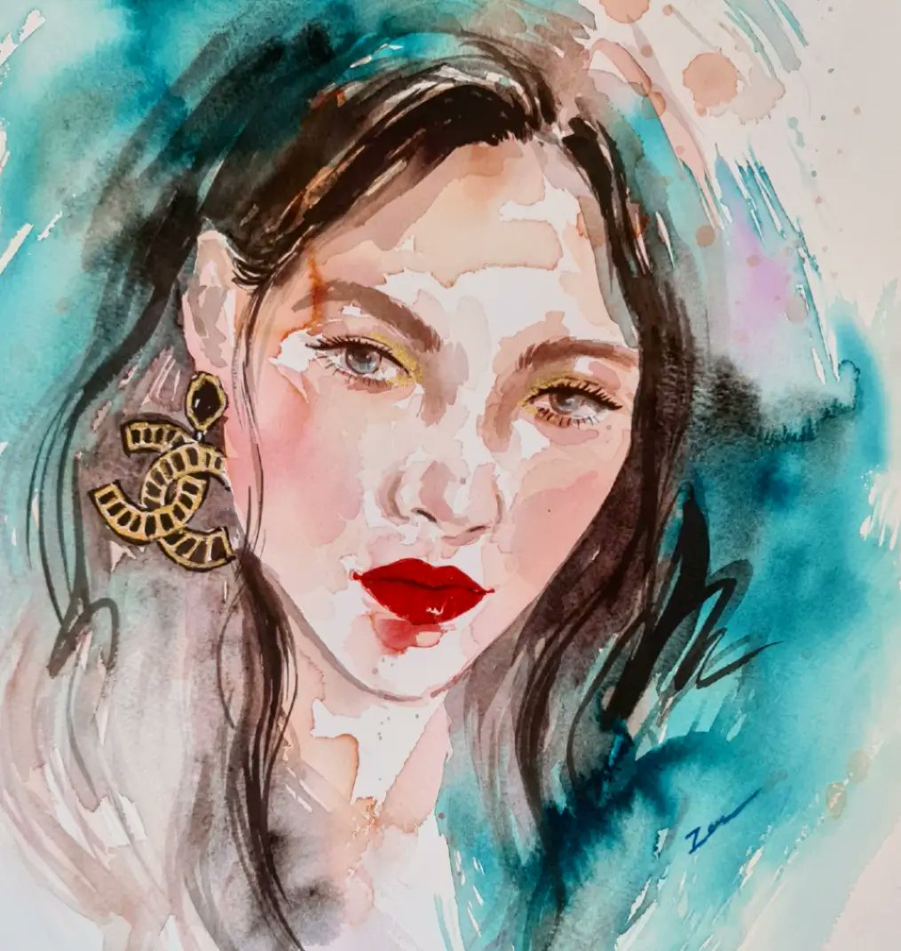 Fashion Portrait 🖌 Some online workshop coming in September too 🙆‍♀️ Stay tuned! #fashionportraiture  #fashionillustration #fashionsketch #fashionface #Turquoise #chanel #fashionstyle