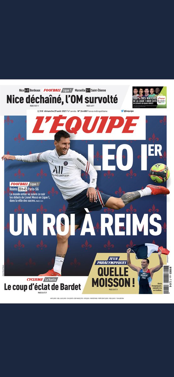 Seuls les médias auront le pouvoir de donner une place plus juste aux athlètes, quelqu’ils soient, amateurs, pro, masculins, féminins, olympiques, paralympiques…je refuse de me résigner et continuerai à ne pas me satisfaire de ce genre de Une ! 
Il reste une semaine <a href="/lequipe/">L'Équipe</a> 🤷🏻‍♂️