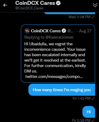 KaleraUmmer's tweet photo. @CoinDCX_Cares Iresponsable support team!... of coindcx,
my money has not been credited yet. https://t.co/mmEjeJcg2q