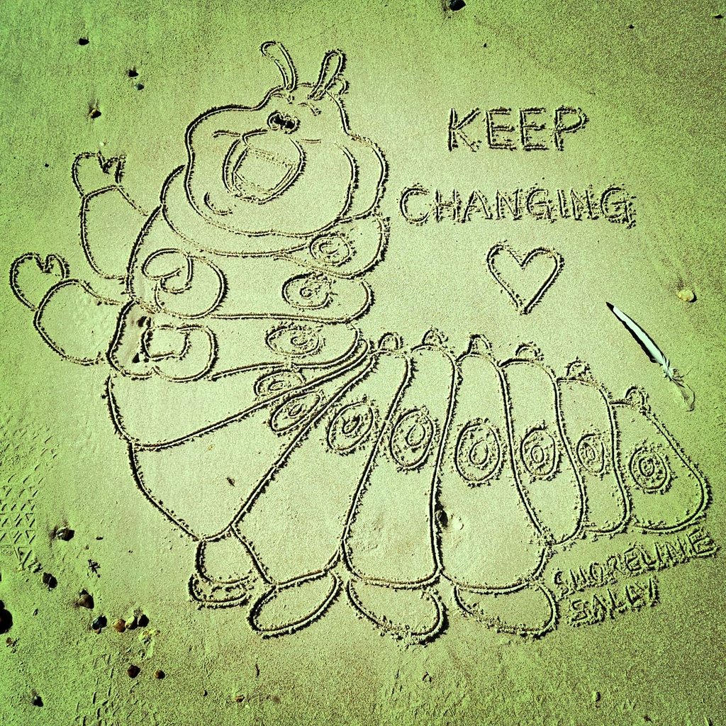 Keep Changing 🐛🦋 #Heimlich #ABugsLife #ImBeautiful #Pixar #caterpillar #butterfly #JoeRanft
💛 #StaySafe #sanddrawing #beachart 🌊🌊🌊 #Lockdown2021 #morale #VitaminSea #Lockdown2020 #comics #cartoons ✍️ #SandBanksy #shorelinesally Characters No.1117