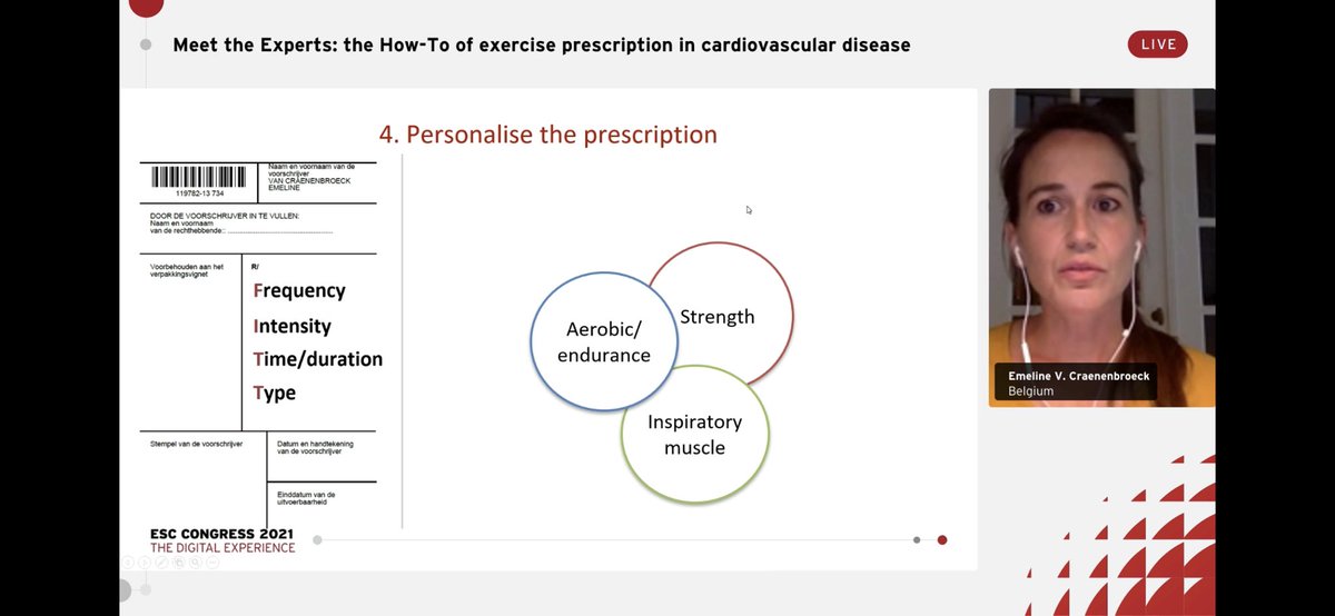 Meet the experts: Emeline V. Craenenbroeck present #exercise prescription in #heartfailure pts #ESCCongress #ESCGuidelines #rehabilitation #sportscardiology #cvprev @escardio @PeroneFrancesco @m_piepoli @PaulDendale @ProfessorHalle @SilCastelletti @AndreasGevaert @biljana_parapid