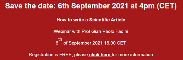 eccr.org (@eccrorg) on Twitter photo Please RT
Save the date ~6th Sept 2021~
The ECR from <a href="/ECCR/">Emma Cabildo</a> is organising a new educational "How to write" virtual series. The first webinar is "How to write a Scientific Article" with Prof Gian Paulo Fandini from <a href="/UniPadova/">Università di Padova</a>
- FREE REGISTRATION - 👇👇
eccr.org/webinar-in-how… Please RT
Save the date ~6th Sept 2021~
The ECR from <a href="/ECCR/">Emma Cabildo</a> is organising a new educational "How to write" virtual series. The first webinar is "How to write a Scientific Article" with Prof Gian Paulo Fandini from <a href="/UniPadova/">Università di Padova</a>
- FREE REGISTRATION - 👇👇
eccr.org/webinar-in-how…
