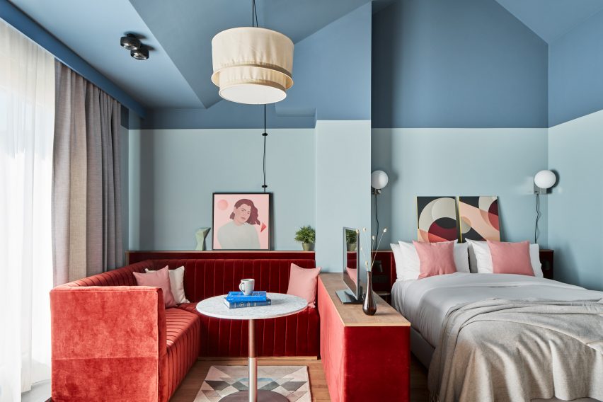 UK studio Fettle's design for the Schwan Locke hotel pays homage to the early modernist principles of the Deutsche Werkbund – an association of architects, designers, and craftsmen that was founded in Munich in 1907. #design #interiordesign #architecture #colorful