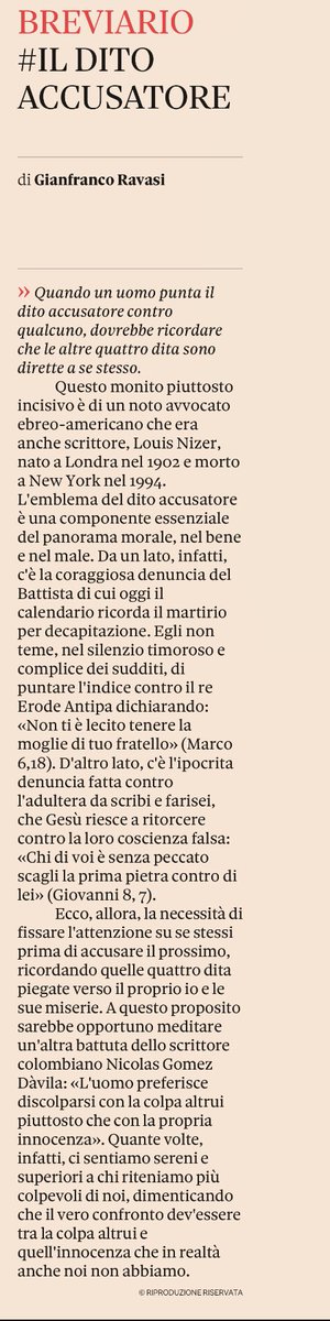 EmanuelaMorell1's tweet photo. Quando un uomo punta il dito accusatore contro qualcuno, dovrebbe ricordare che le altre quattro dita sono dirette a se stesso.
#LouisNizer

Card #Ravasi
#Breviario
#domenicale
#sole24ore
#scritturebrevi
#VentagliDiParole 
#DomenicaDEstate 
#29Agosto2021
#rassegnastampa https://t.co/qlhzwn9FoY